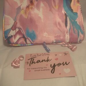IPSY Colorful 70’s Pattern Clutch Cosmetic Bag with Holographic trim NWOT